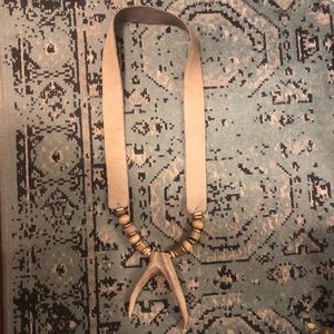 Antler and Wood Bead Necklace on Hide strap